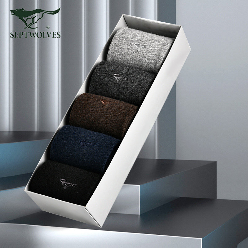 七匹狼男士袜子秋冬长袜羊毛休闲袜商务中筒袜毛绒加厚保暖男袜