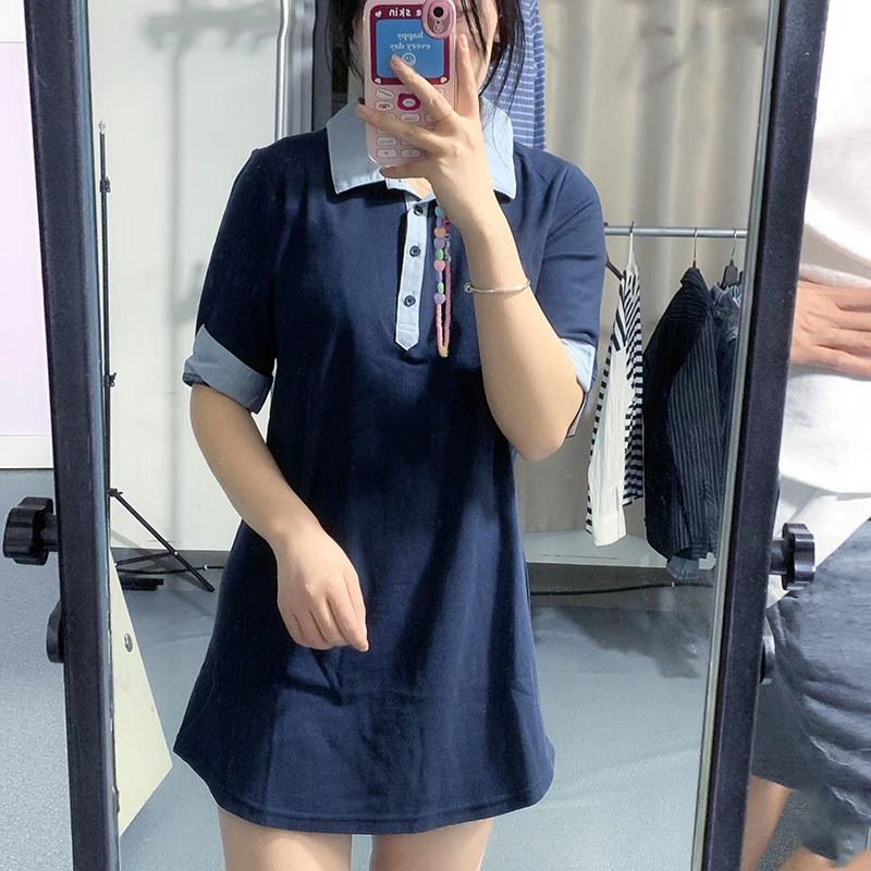 中长款撞色翻领polo衫短袖