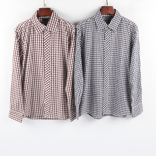 福利 潮流宽松复古休闲长袖 纯棉条纹格衬衫 男女款 上衣 春秋季 断码