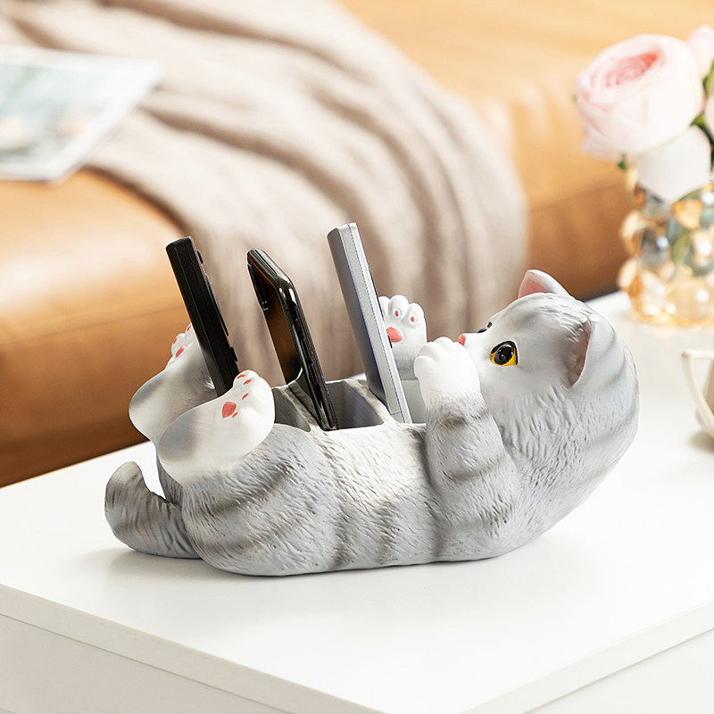 慧心巧聚猫咪卧室手机收纳摆件办公桌玄关客厅可爱装饰品创意摆设