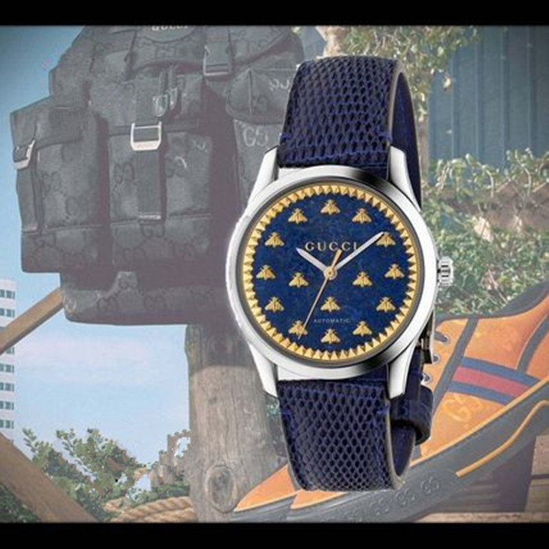 代购海外正品直邮 GUCCI 古驰经典金色小蜜蜂皮带时尚男表 YA126