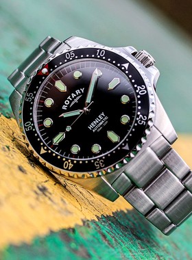 代购Rotary劳特莱手表男黑水鬼潜水自动机械钢带瑞士腕表GB05136