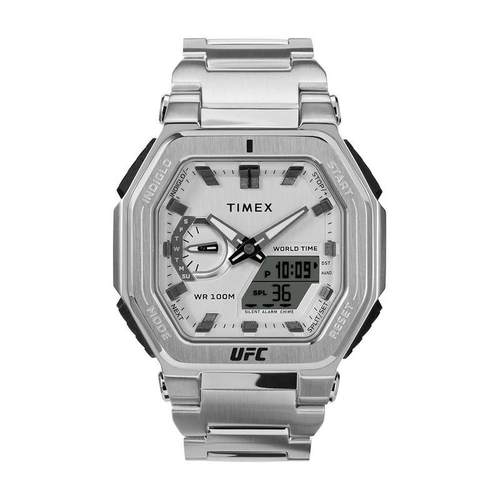 代购Timex天美时男士腕表计时夜光日期世界时金属钢带防水银色
