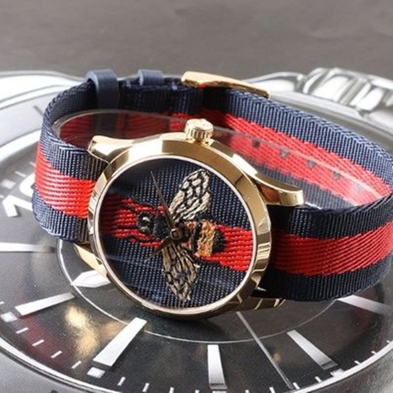正品代购 GUCCI G-Timeless经典小蜜蜂刺绣帆布带 女表 YA1264061