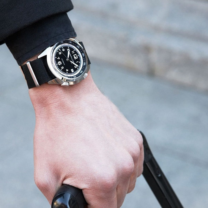 美国正品代购汉米尔顿 Hamilton 帆布带黑色简约夜光自动机械男表