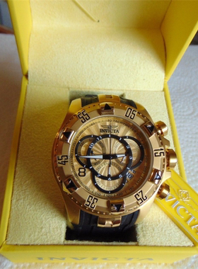 美国代购 INVICTA 24273 时尚金色大表盘夜光三眼计时腕表男手表