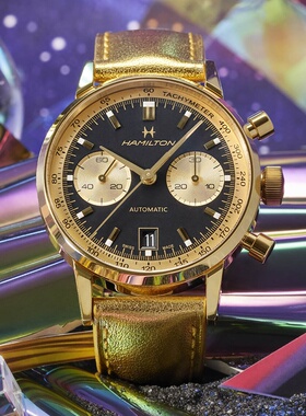 代购Hamilton汉米尔顿瑞士手表香槟金熊猫计时机械表男女表H3842
