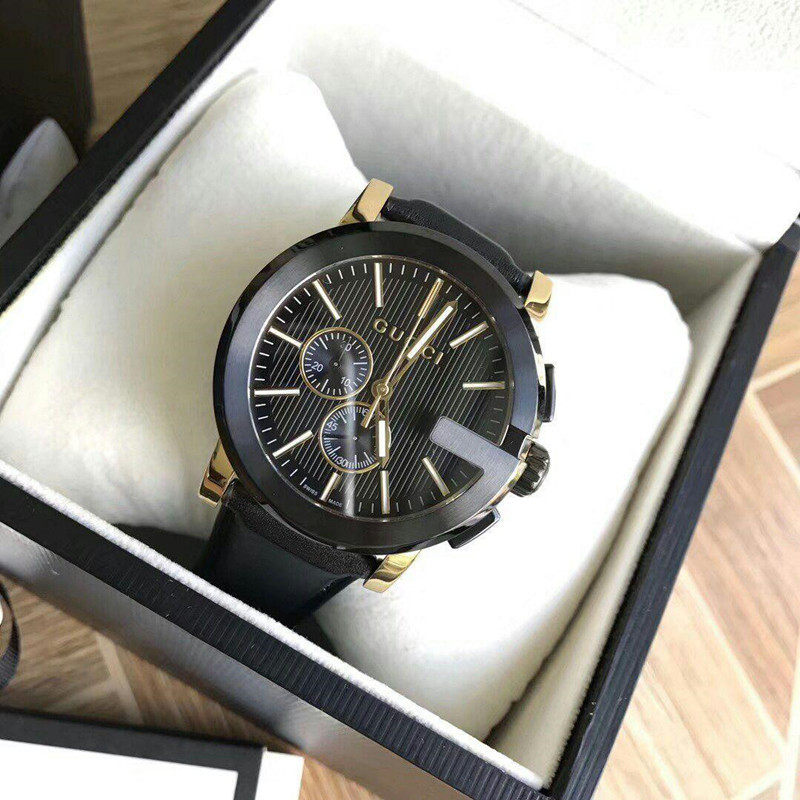 正品代购 GUCCI 古驰双G经典夜光计时皮带石英时尚男表 YA101203