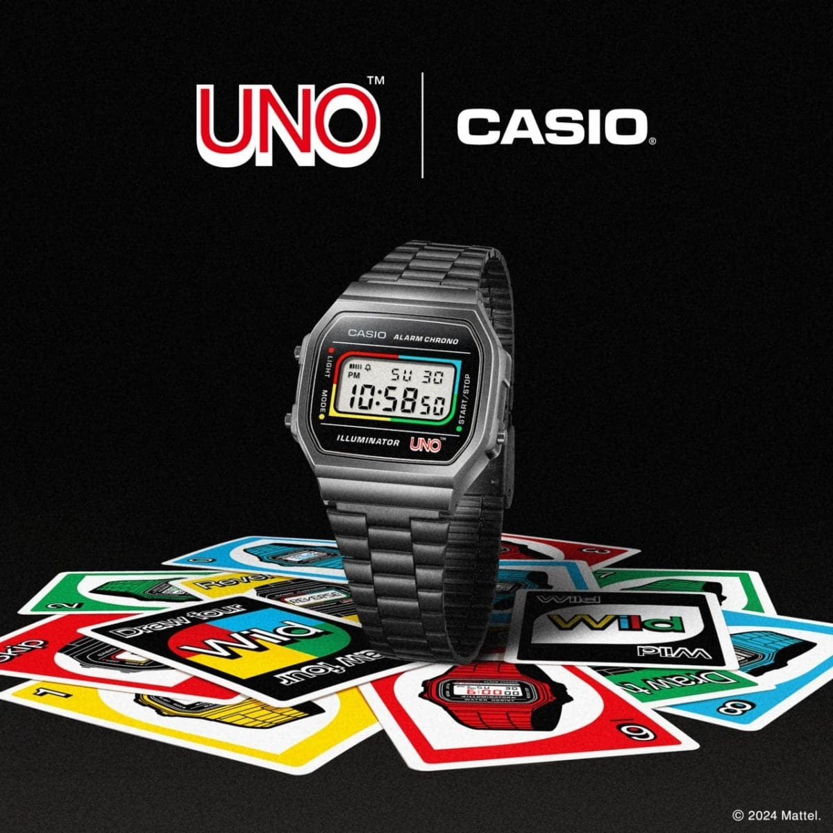代购Casio卡西欧 X UNO 合作款手表复古方形黑色表盘数显时尚日