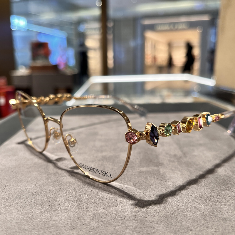 代购Swarovski施华洛世奇彩色钻款镜腿鼻托款平光镜时尚金色眼镜