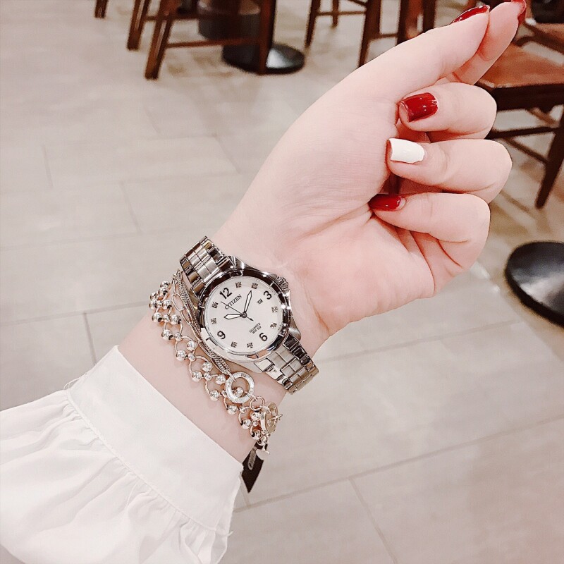代购正品西铁城手表女 Citizen 镶钻珍珠贝母表盘石英手表 EU608