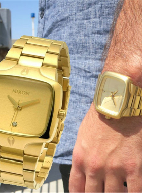 正品代购nixon尼克松手表A140509方形金色不锈钢男女防水石英表