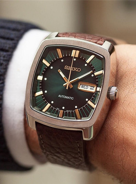 代购Seiko精工手表酒桶形复古商务绿色表盘正品自动机械男表 SNK