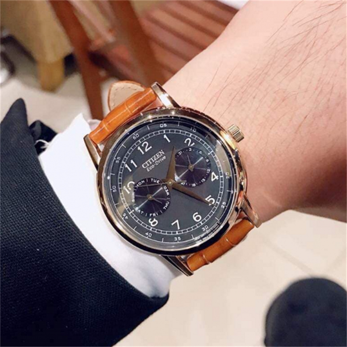 正品直邮 citizen西铁城 ao9003-08e 小牛皮表带 光动能男士腕表