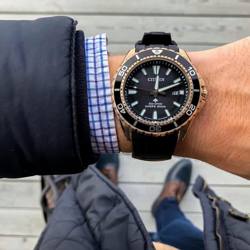 代购Citizen西铁城 Promaster 玫瑰金表圈黑色表盘男士手表BN019