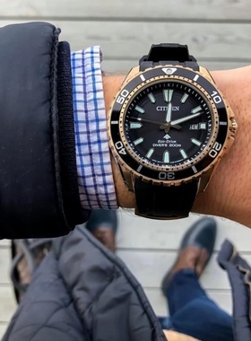 代购Citizen西铁城 Promaster 玫瑰金表圈黑色表盘男士手表BN019