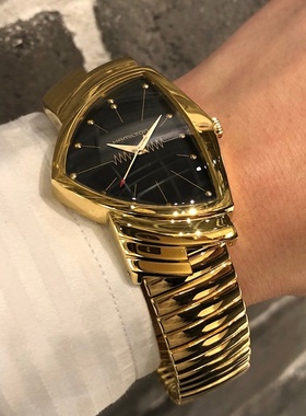 代购汉米尔顿Hamilton金色表壳黑色表盘商务休闲瑞士腕表男H2430