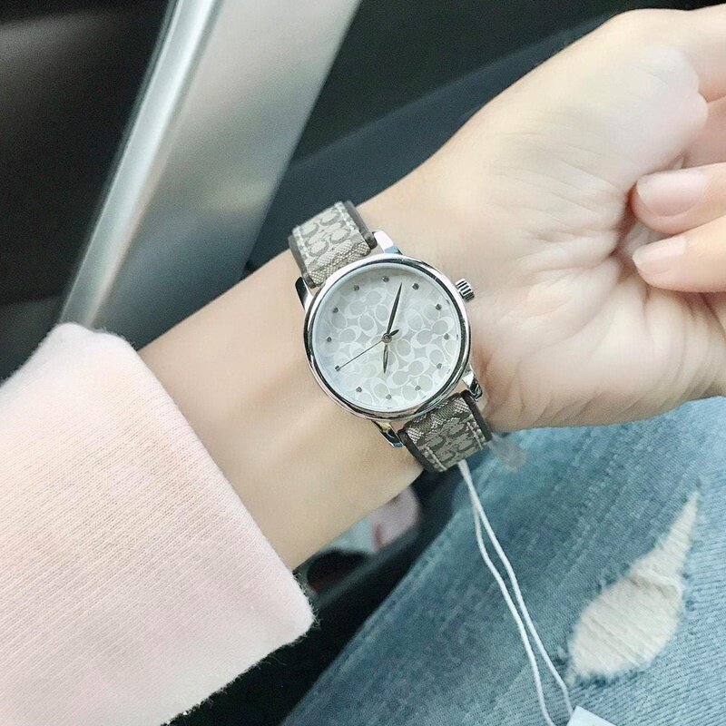 代购正品COACH蔻驰时尚手表女表银色小表盘印花潮流欧美腕表1450