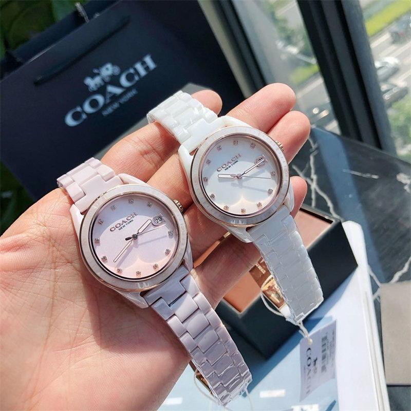 代购正品COACH 蔻驰PRESTON女士陶瓷时尚优雅不锈钢石英机芯手表