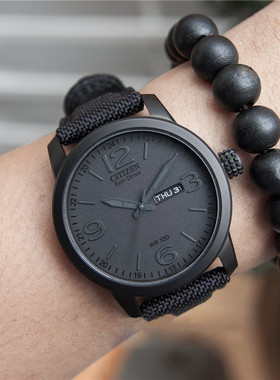 美国代购 Citizen西铁城BM8475-00F帆布表带全黑光动能夜光男手表