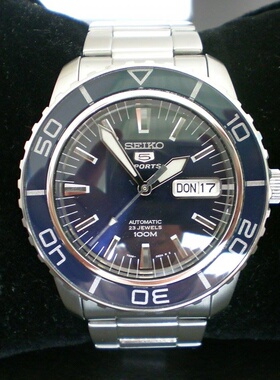 代购日本SEIKO精工5 Sports系列5号盾SNZH53蓝色男士不锈钢指针