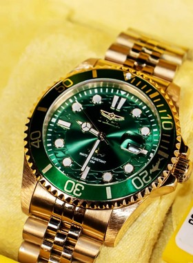 正品代购invicta手表男绿色水鬼金色钢带防水夜光腕表日历30615