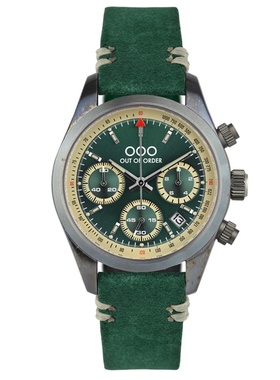 代购Out Of Order复古手表三眼计时绿色表盘欧美腕表OOO.001-23.