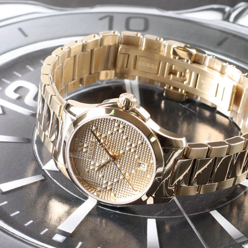 正品代购Gucci G-Timeless古驰金色简约日历石英钢带女表YA126553