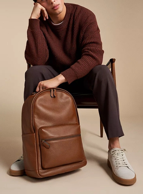 代购Fossil化石 Buckner 男士双肩包深棕色真皮电脑包背包时尚商