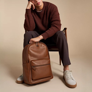 代购Fossil化石 Buckner 男士双肩包深棕色真皮电脑包背包时尚商