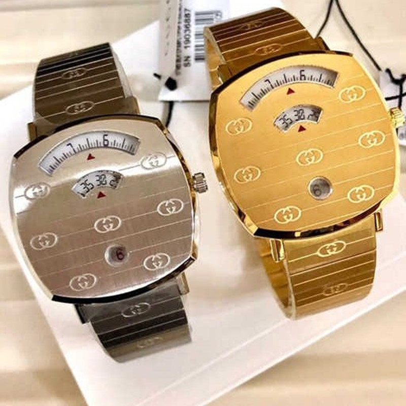 代购代购正品GUCCI 古驰经典双G金色创意金色盘石英时尚男表 YA1
