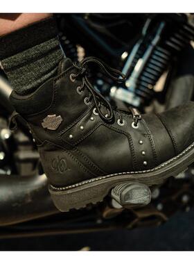 海外代购Harley Davidson/哈雷戴维森女士时装靴耐磨防滑系带