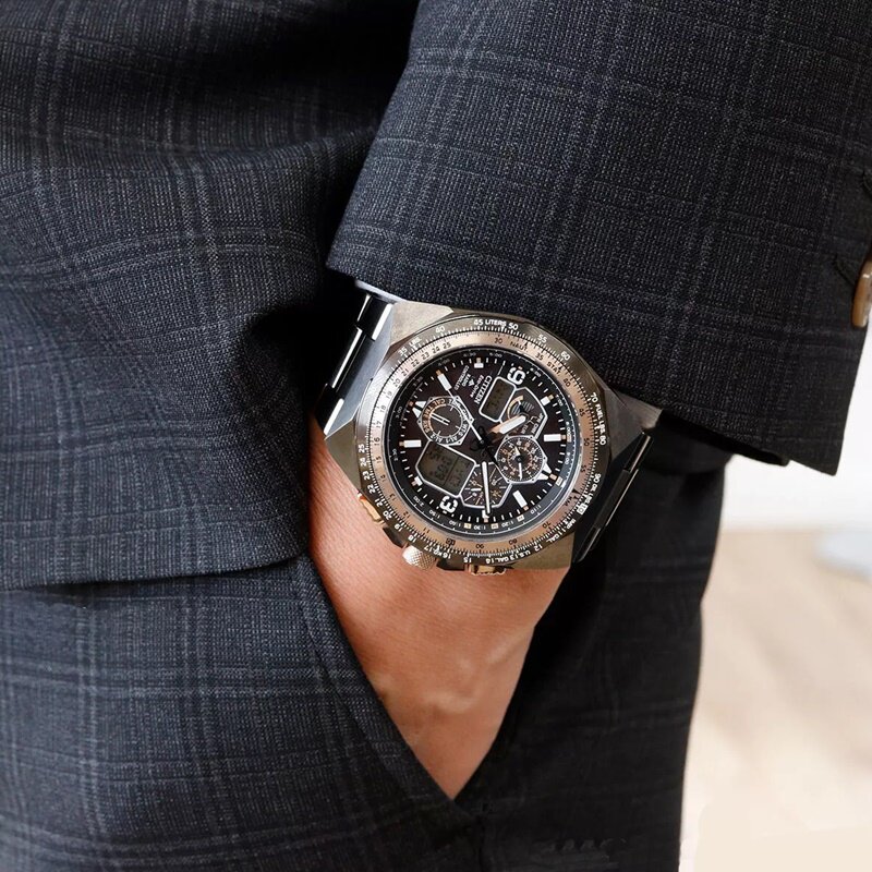 代购Citizen西铁城空中之鹰35周年玫瑰金光动能电波表男表JY8146