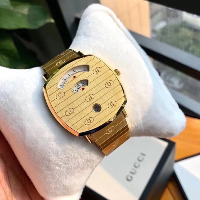 代购Gucci古驰GRIP系列复古金色酒桶形手表中性石英欧美腕表 YA1