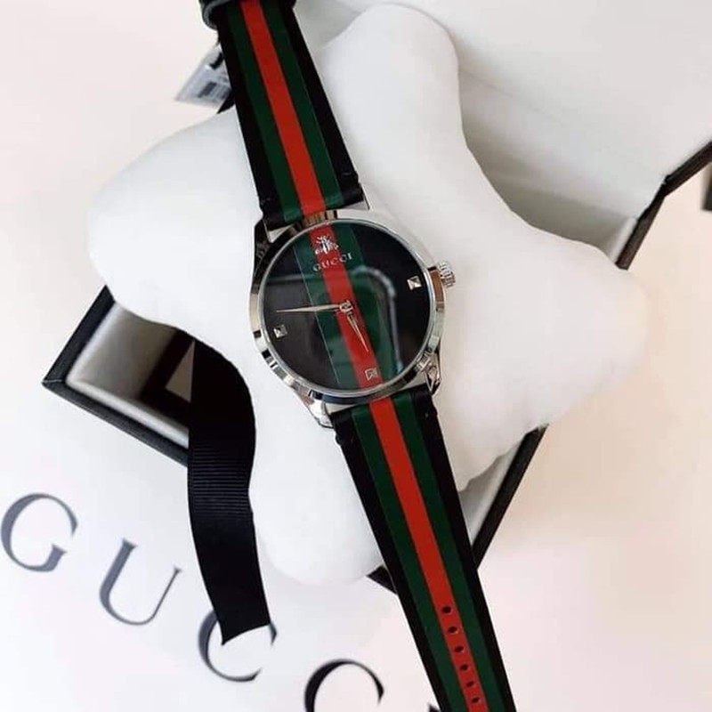 代购专柜正品 GUCCI 古驰红绿经典配色皮带石英时尚男士腕表YA12
