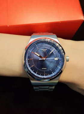 代购Swatch斯沃琪薄暮微光蓝色表盘复古简约男女自动机械手表 YI