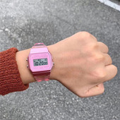 正品 4CF 91WS 代购 Casio卡西欧方形粉色多功能树脂女士手表F