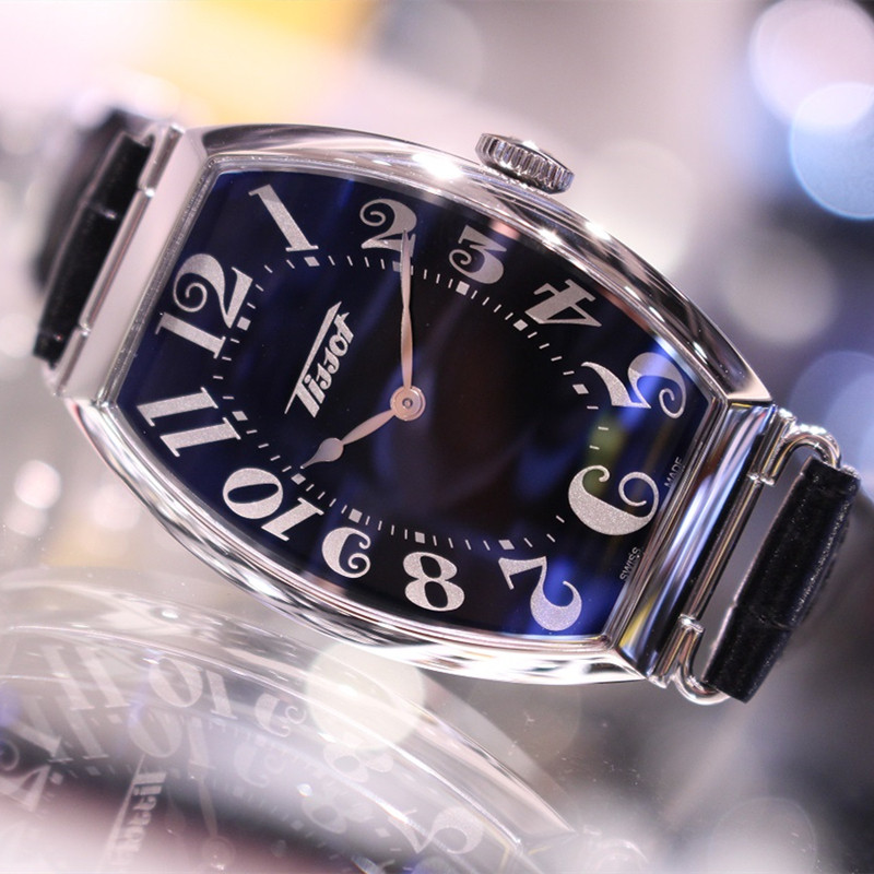 正品代购Tissot 天梭宝蓝色酒桶皮带石英女表 T128.509.16.052.00