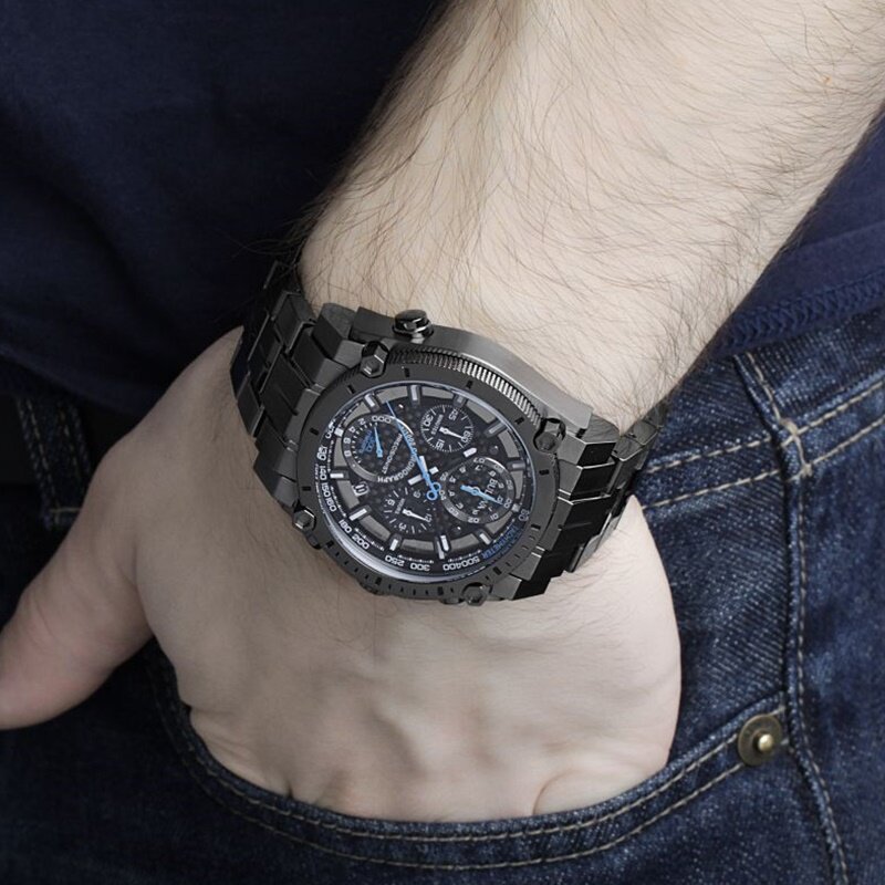 代购代购宝路华手表男 Bulova 精密计时碳纤维表盘黑钢带男表 98