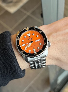 代购Seiko精工5号4R36机芯夜光防水自动机械表钢带男表橙水鬼SRP