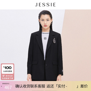 【商场同款】JESSIE气质西装领长袖毛呢外套小个子女2025秋冬款