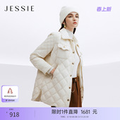 JESSIE菱格纹绗线夹棉外套女轻薄保暖翻领棉服棉衣2025年冬季 新款
