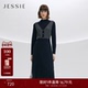 JESSIE千鸟格假两件连衣裙女粗花呢收腰拼接百褶长裙25年冬季 新款