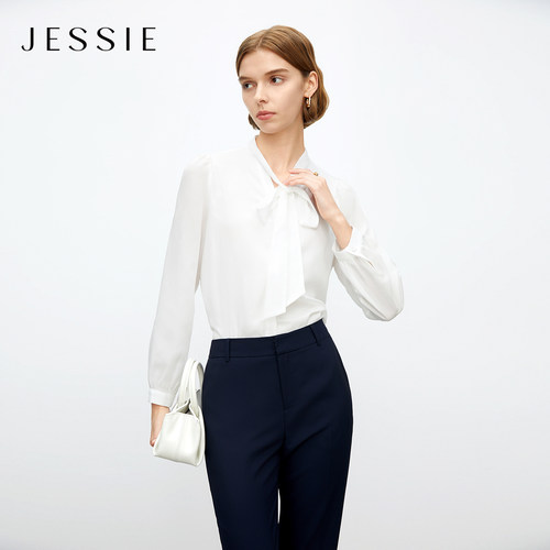 JESSIE气质通勤衬衫女法式飘带领