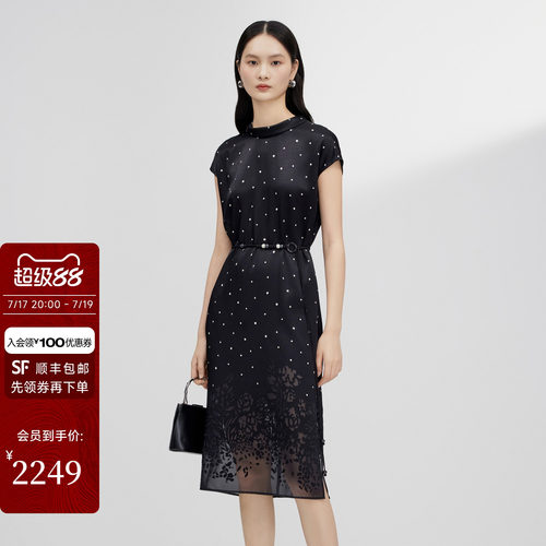 JESSIE夏季通勤高腰波点连衣裙
