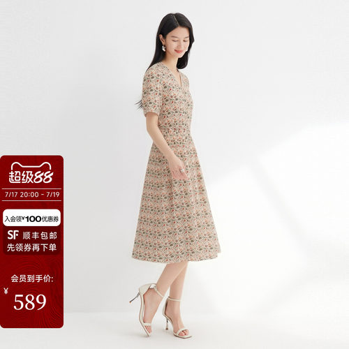 JESSIE夏粘纤碎花连衣裙女
