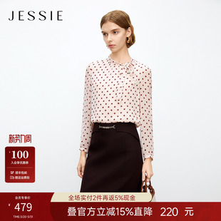 飘带小立领衬衫 波点风潮仿真丝雪纺上衣长袖 新款 JESSIE2026年秋季