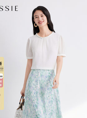 JESSIE简约纯色百搭圆领短袖上衣
