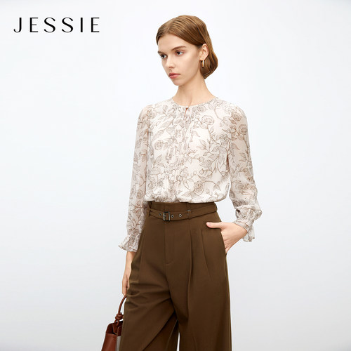 JESSIE浪漫印花小衫长袖圆领上衣
