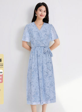 JESSIE知性优雅短袖印花连衣裙女